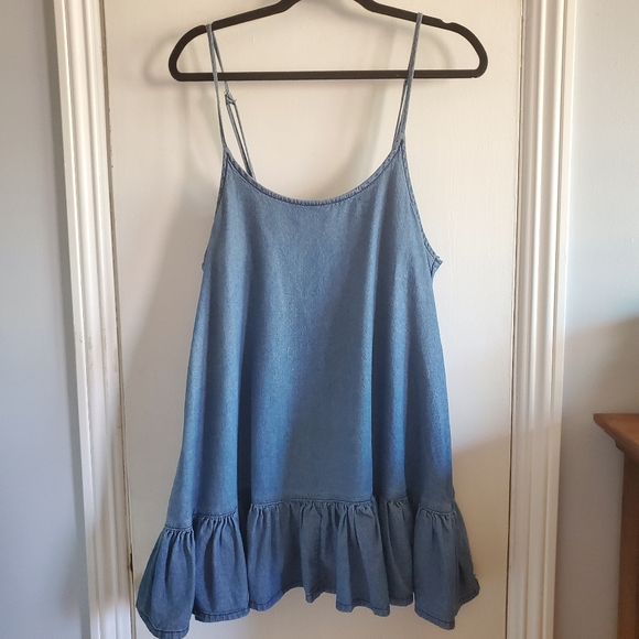 One Teaspoon Pinkie Denim mini Dress ruffle hem Size S Boho grunge Indie Sleeze - Picture 2 of 13